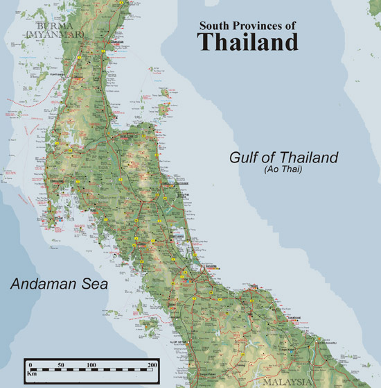 Подробная карта юга Таиланда